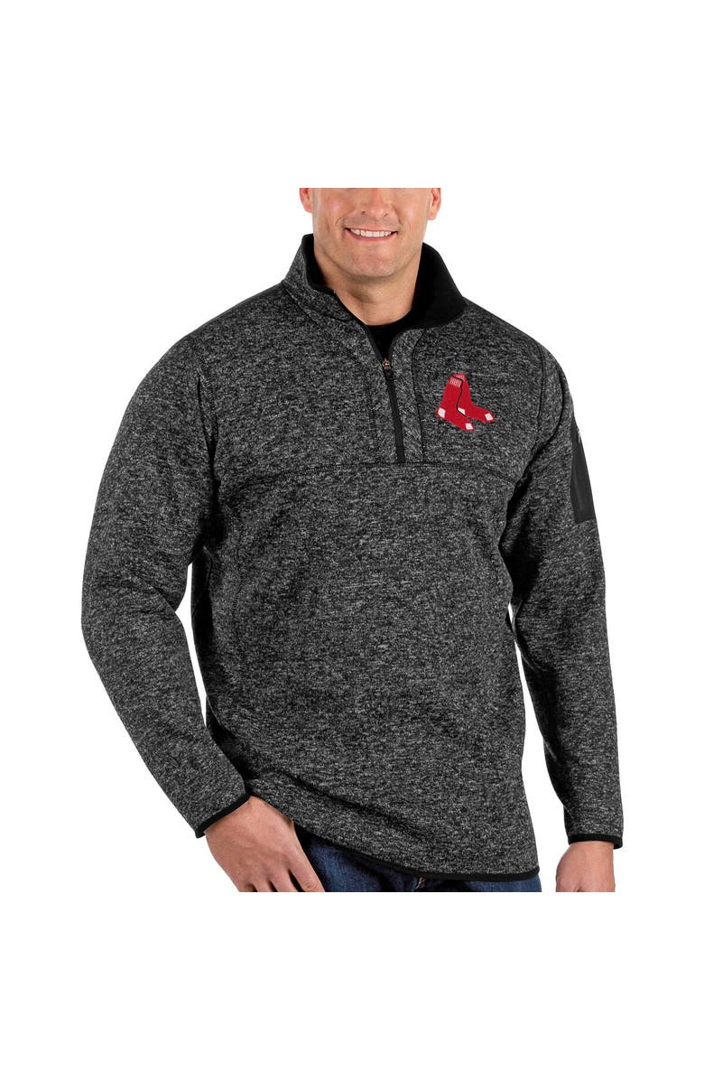 ANTIGUA Men's Antigua Heather Black Boston Red Sox Fortune Big & Tall Quarter-Zip Pullover Jacket, Main, color,