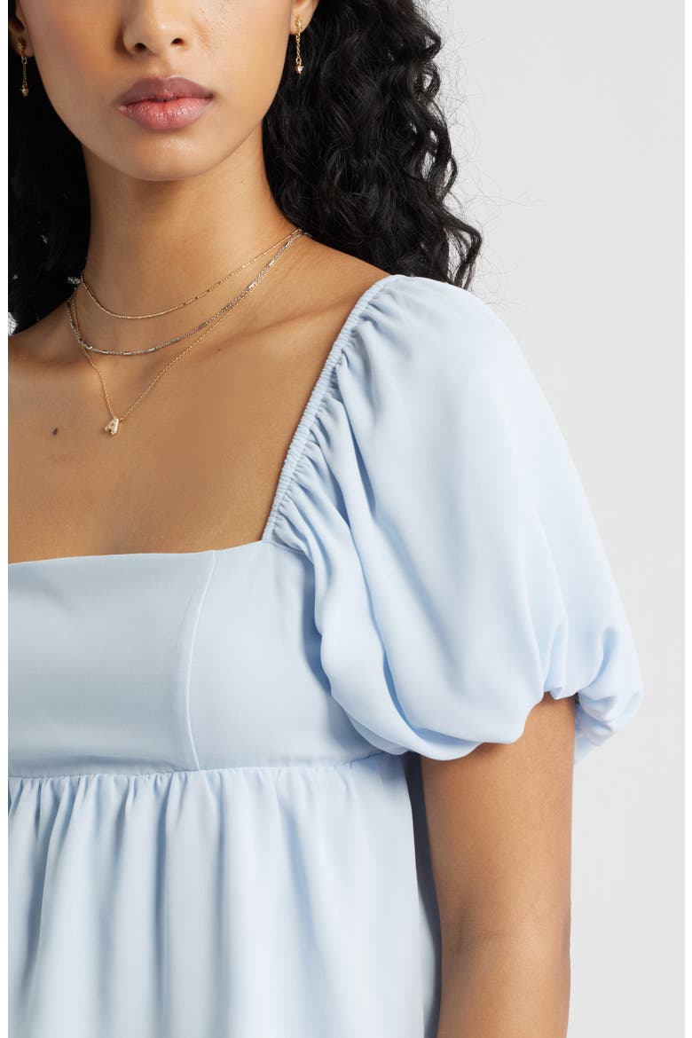 Print Bubble Sleeve Babydoll Top, Alternate, color, BLUE BIRD