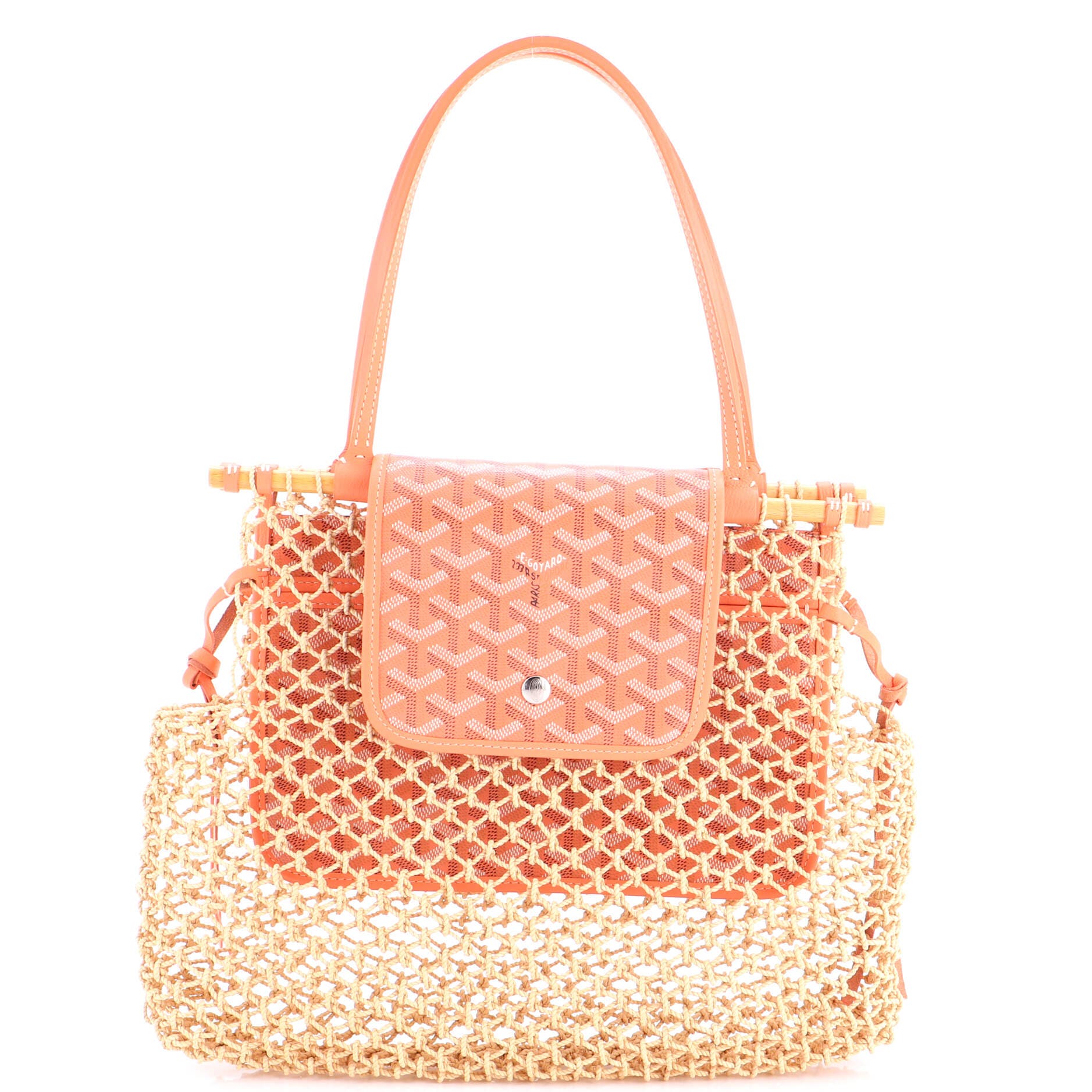 Pre-Owned Goyard Aligre Bag Raffia Net with Coated Canvas, Main, color, Pink