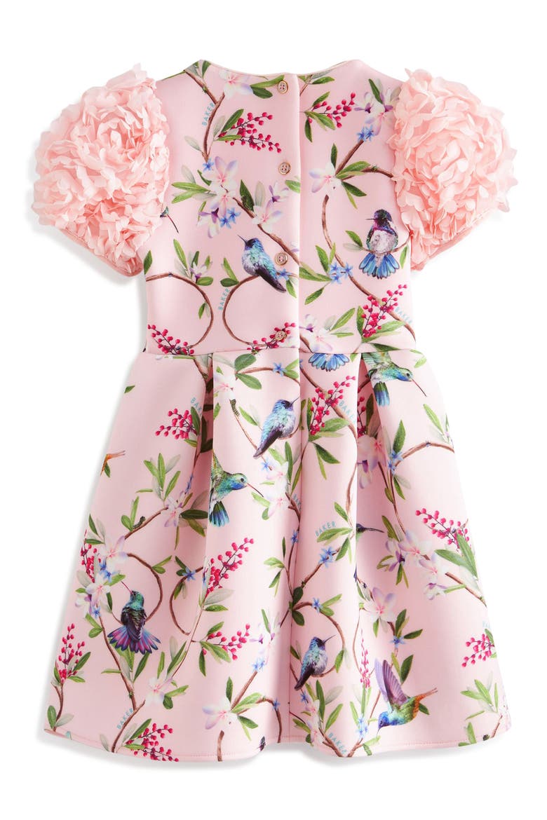 Kids' 3D Floral Sleeve Scuba Dress, Alternate, color, PINK