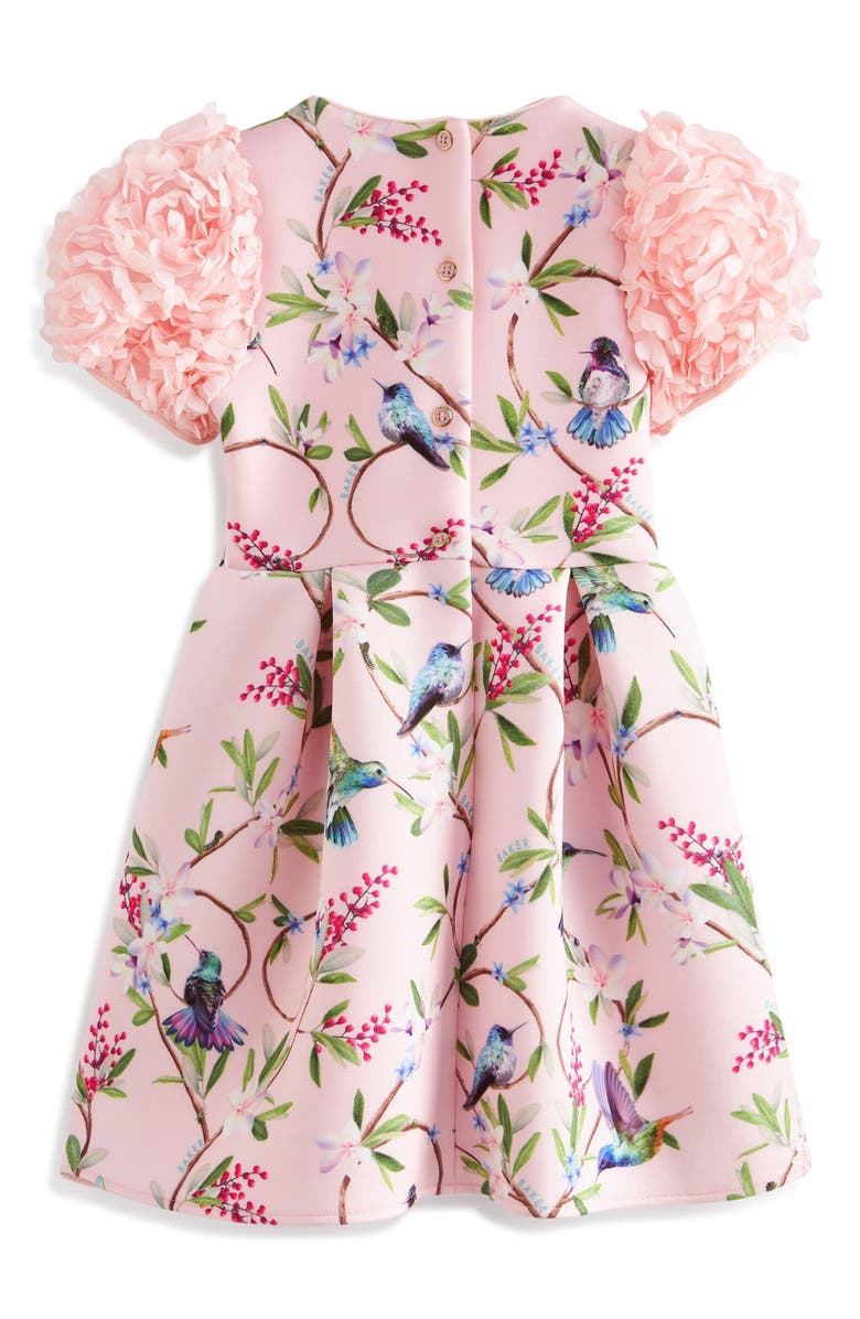 Baker by Ted Baker Kids' 3D Floral Sleeve Scuba Dress, Alternate, color, Pink