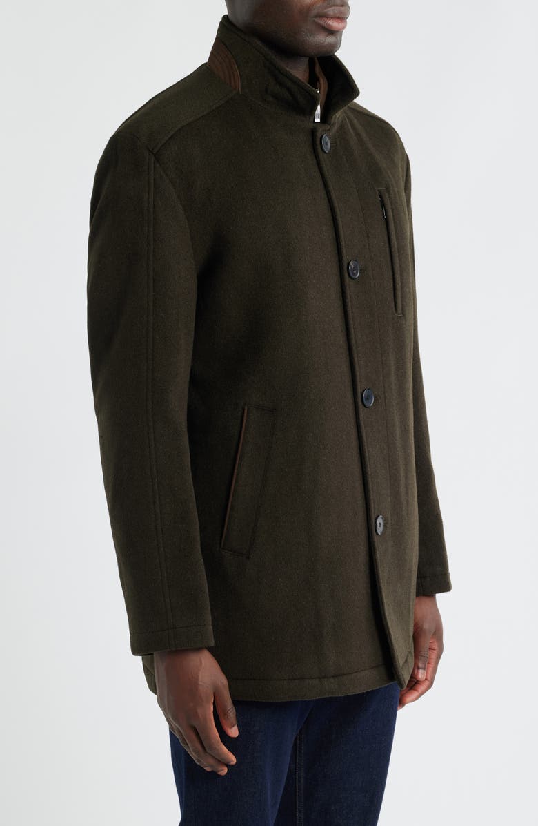 Johnston & Murphy Upton Luxe 175th Anniversary Brown Wool Blend Car Coat with Removable Suede Bib, Alternate, color, Loden