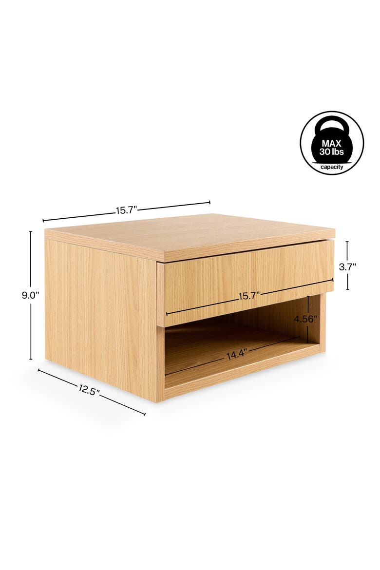 Ettore Modern Floating Nightstand, Wall-Mounted Bedside Table with 1-Drawer Open Cubby Storage Space for Bedroom, Alternate, color, Light Oak -(Set of 2)
