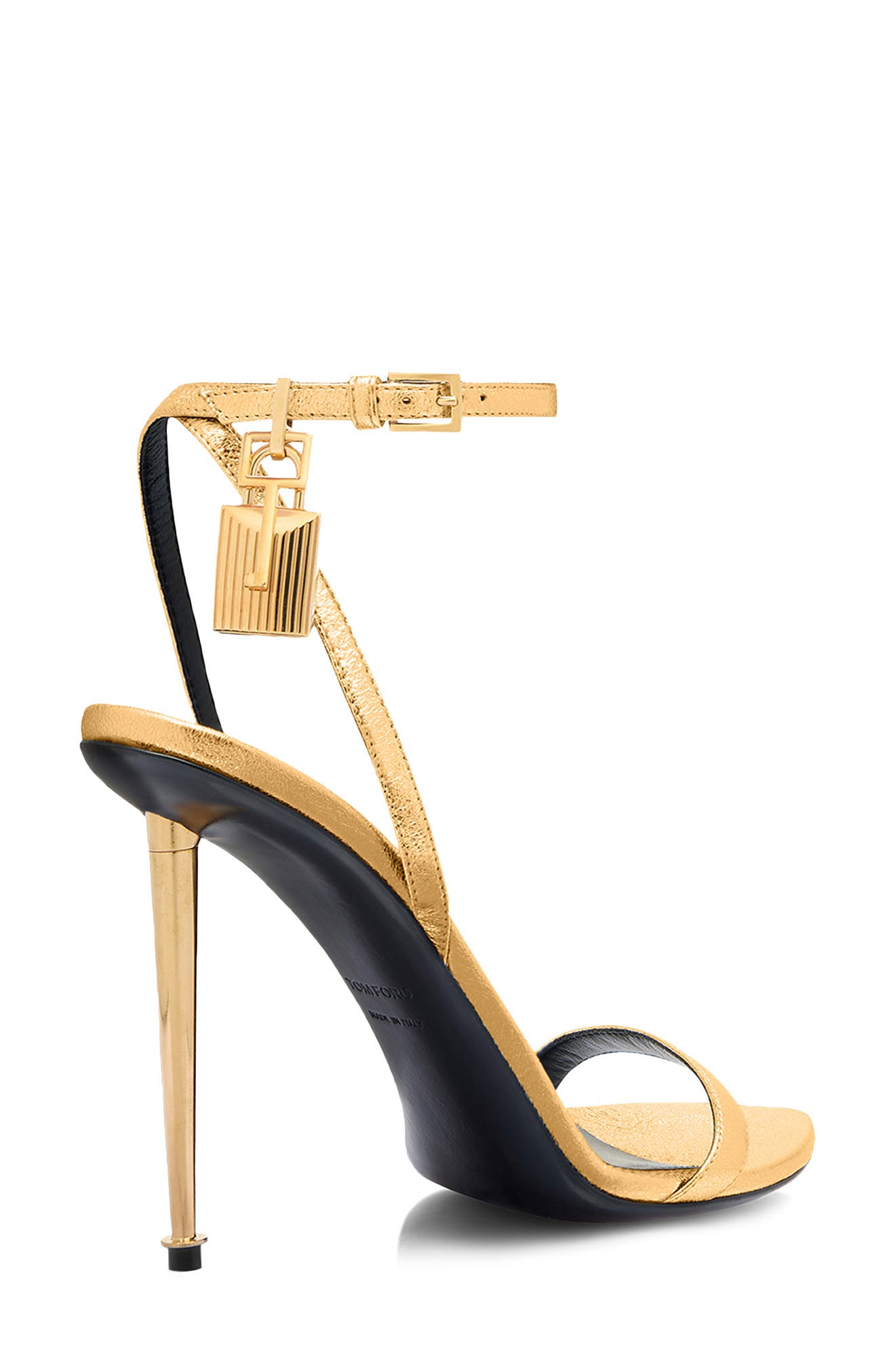 Padlock Naked Metallic Pointy Toe Sandal, Alternate, color, GOLD