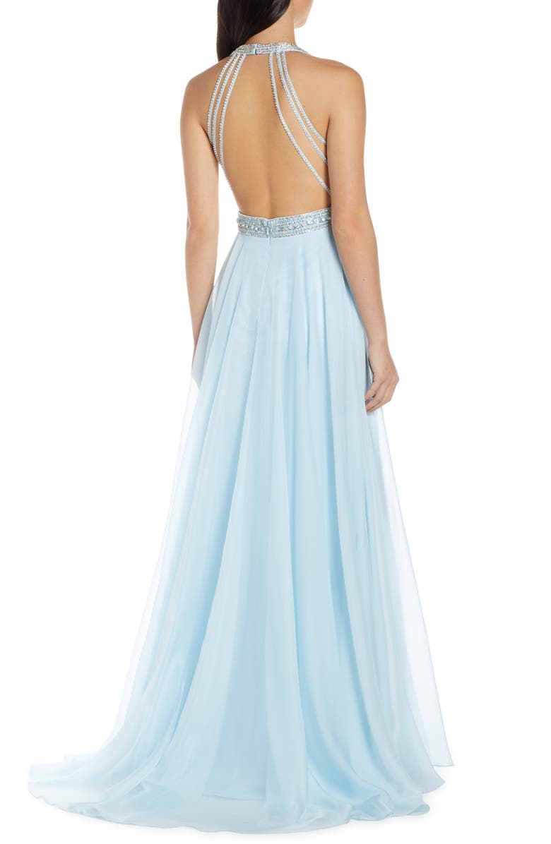 Mac Duggal Beaded Halter Chiffon A-Line Gown, Alternate, color, 
