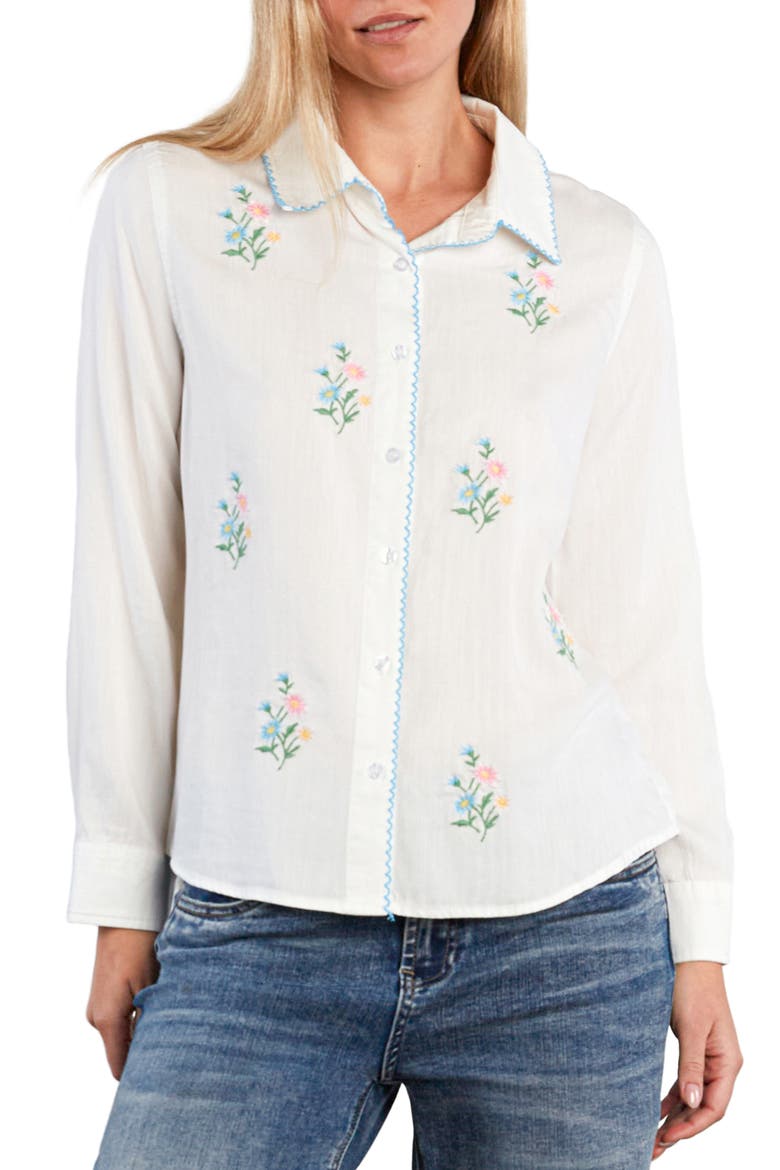 Petal Pop Embroidered Button-Up Shirt, Main, color, WHITE FLOWER
