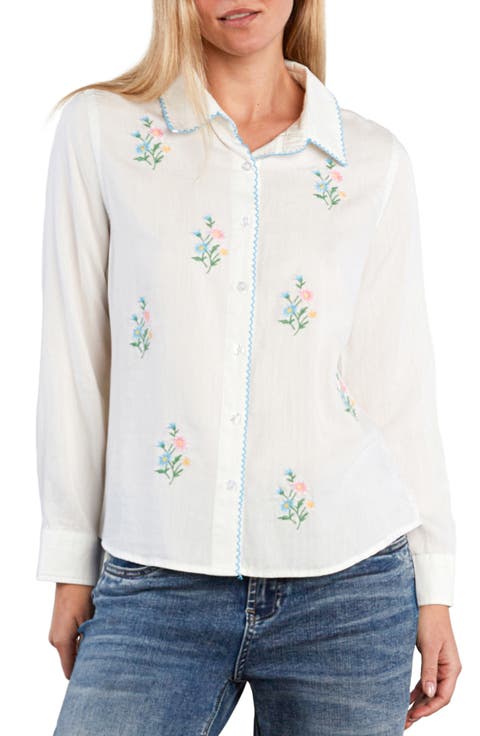 Petal Pop Embroidered Button-Up Shirt