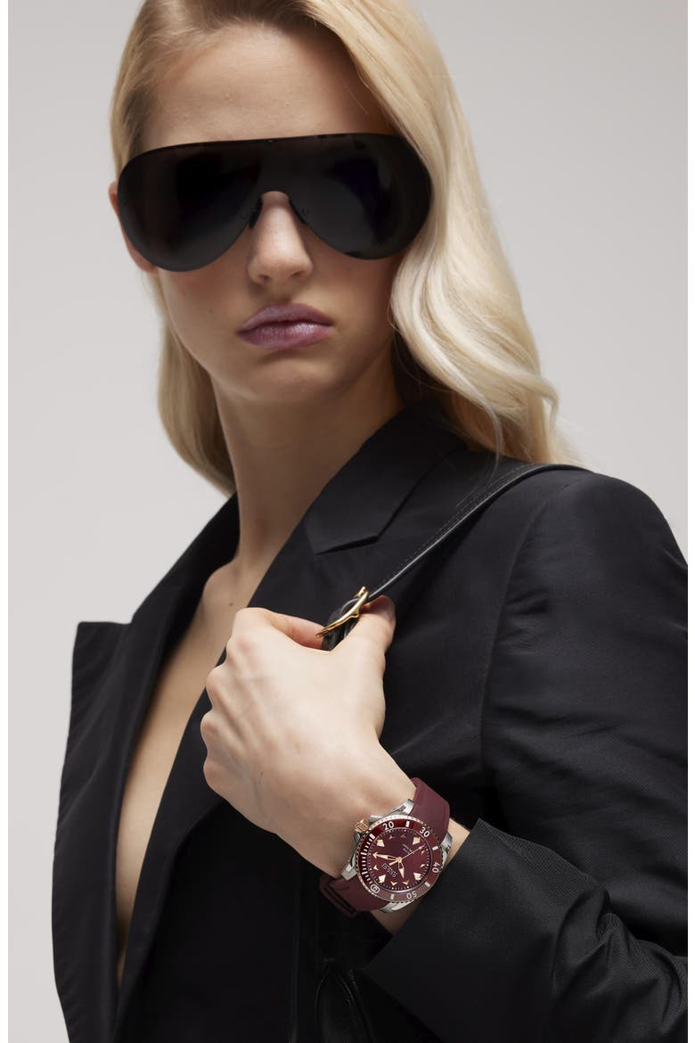 Dive Automatic Rubber Strap Watch, 36mm, Alternate, color, RED BURGUNDY