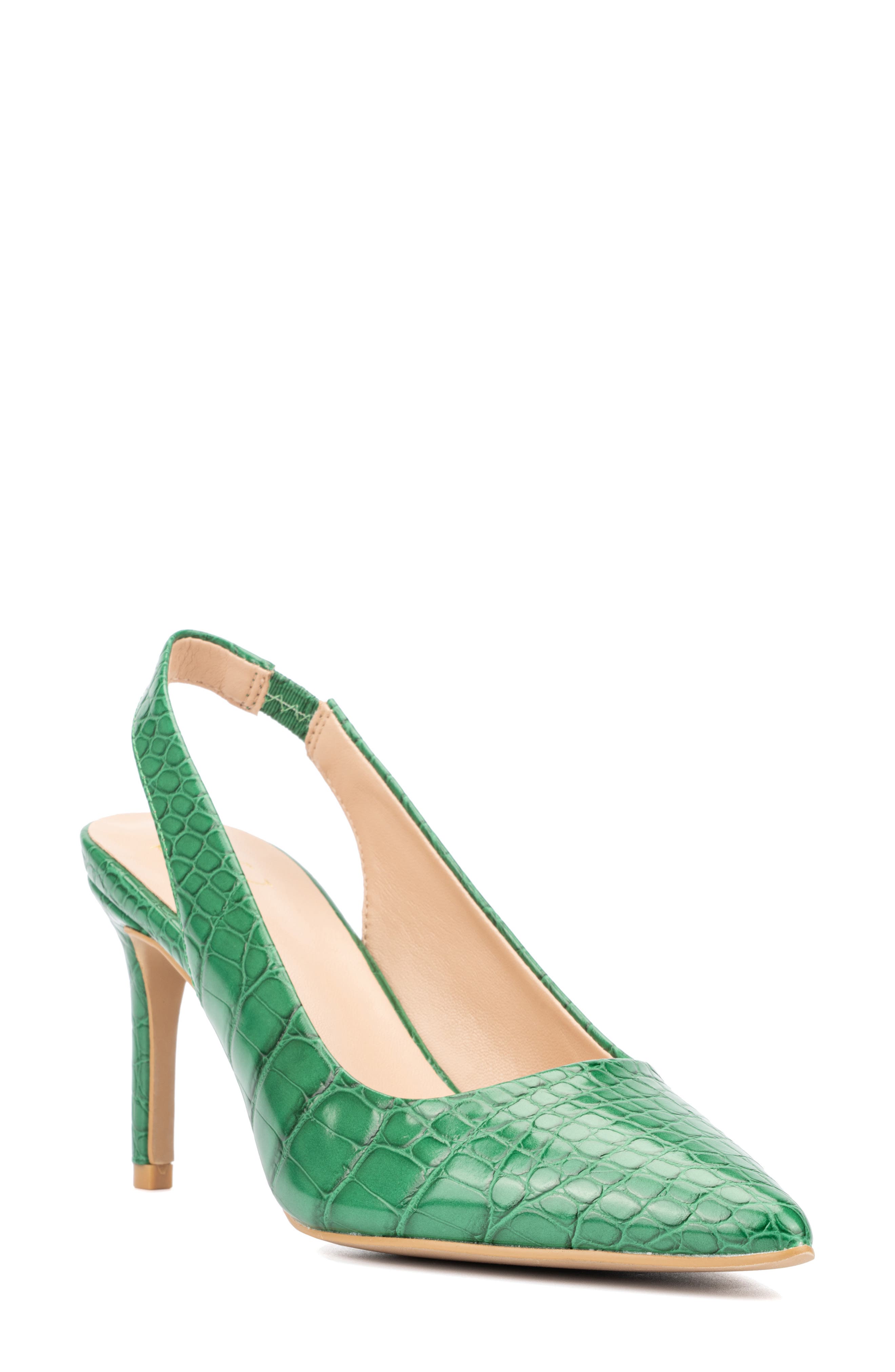 Steph Snake Embossed Pointed Toe Slingback Pump, Main, color, KELLY GREEN
