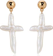 Ettika Freshwater Pearl Cross Drop Earrings