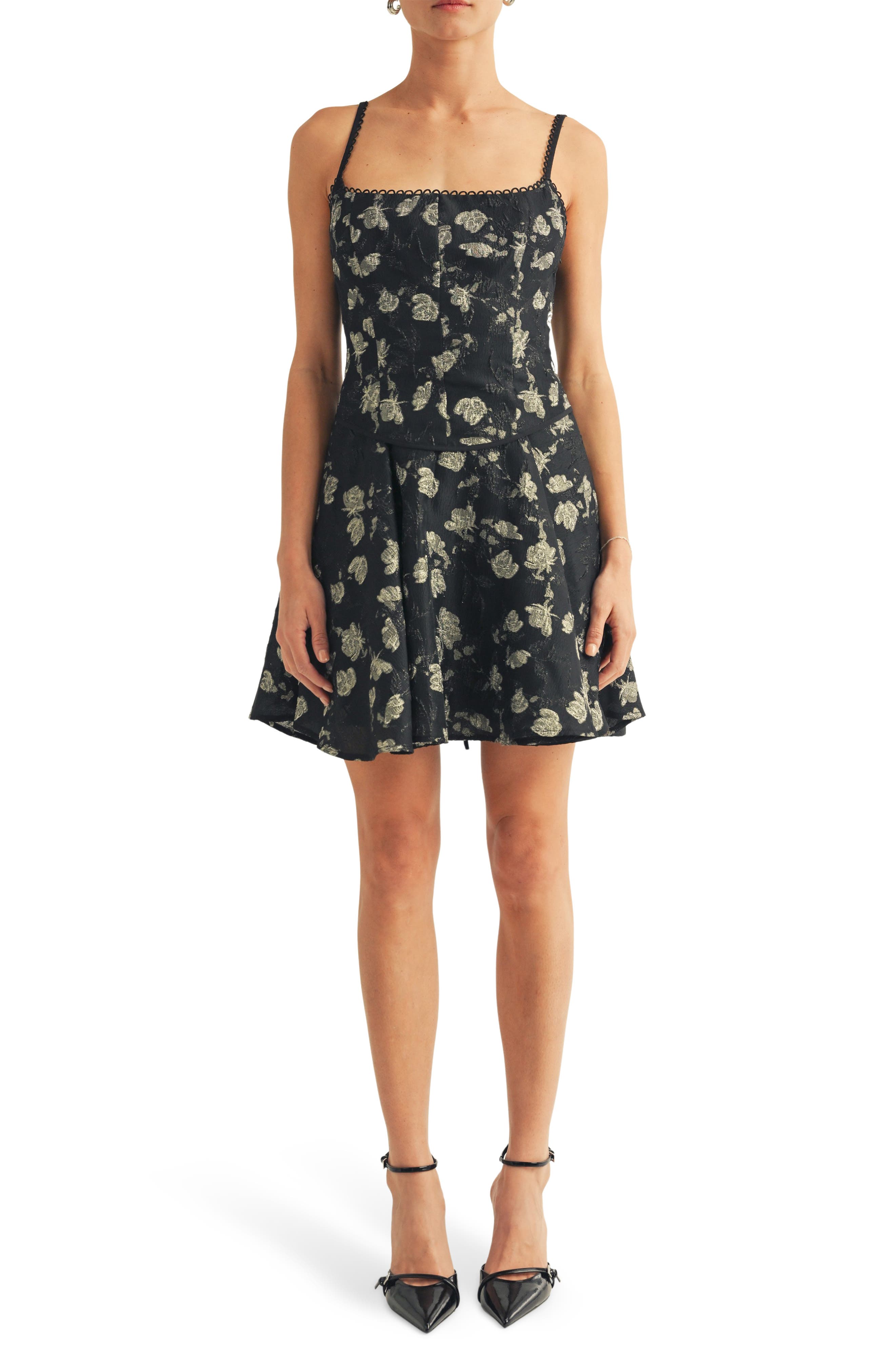 Arose Studio Belle Metallic Floral Jacquard Cocktail Minidress