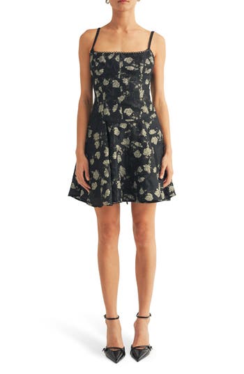 Arose Studio Belle Metallic Floral Jacquard Cocktail Minidress In Multi