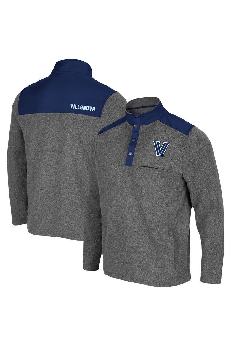 Men's Colosseum Heathered Charcoal/Navy Villanova Wildcats Huff Snap Pullover, Main, color, Heather Charcoal