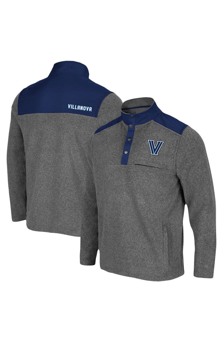 COLOSSEUM Men's Colosseum Heathered Charcoal/Navy Villanova Wildcats Huff Snap Pullover, Main, color, 