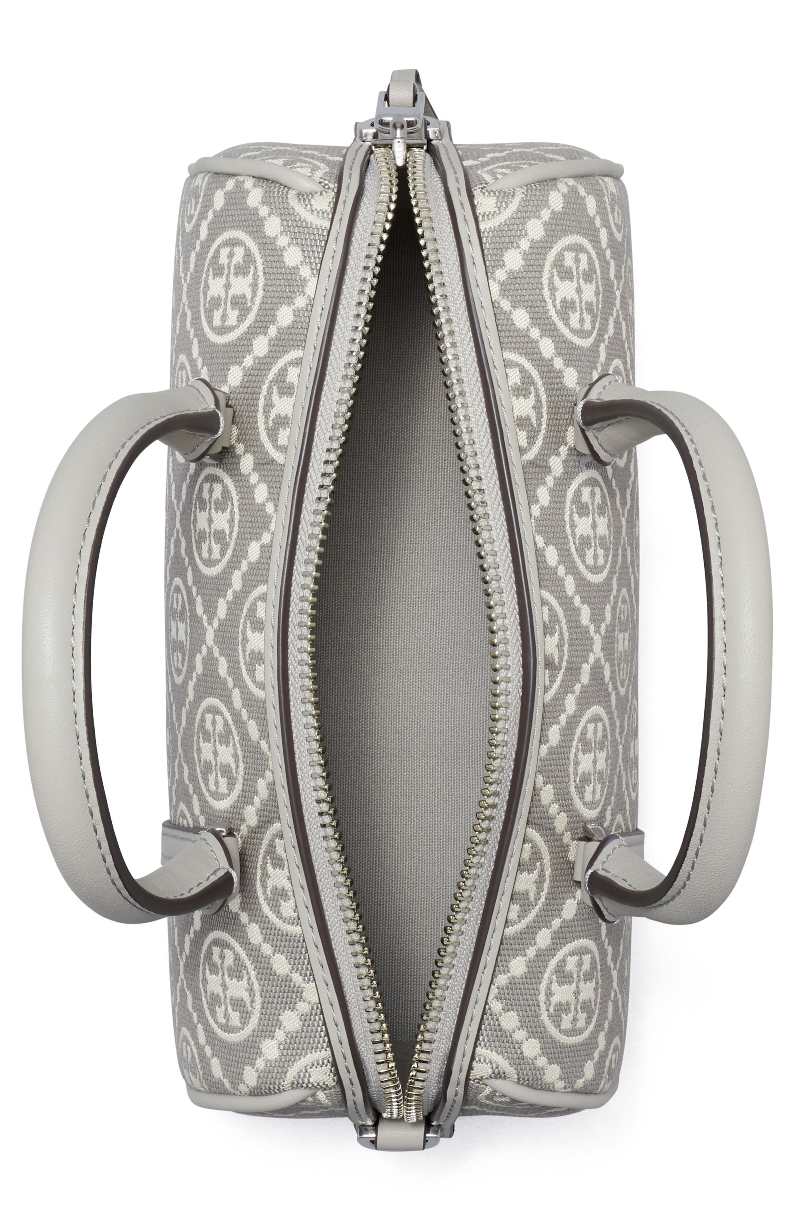 Tory Burch Mini T Monogram Jacquard Utility Barrel Bag, Alternate, color, Gray