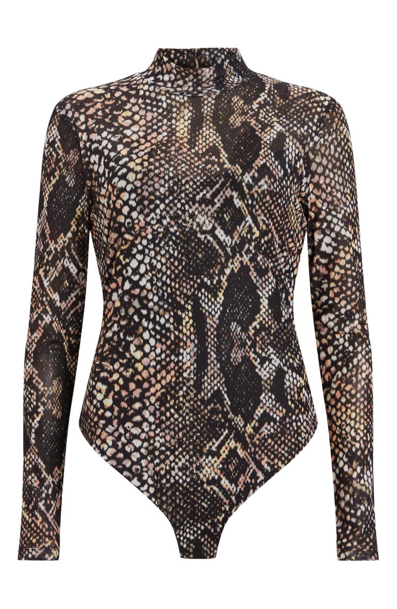 AllSaints Elia Waimea Animal Print Bodysuit, Alternate, color, Black