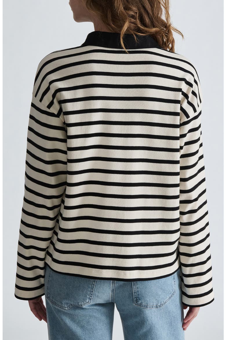 Long Sleeve Stripe Polo, Alternate, color, BLACK WHITE STRIPED