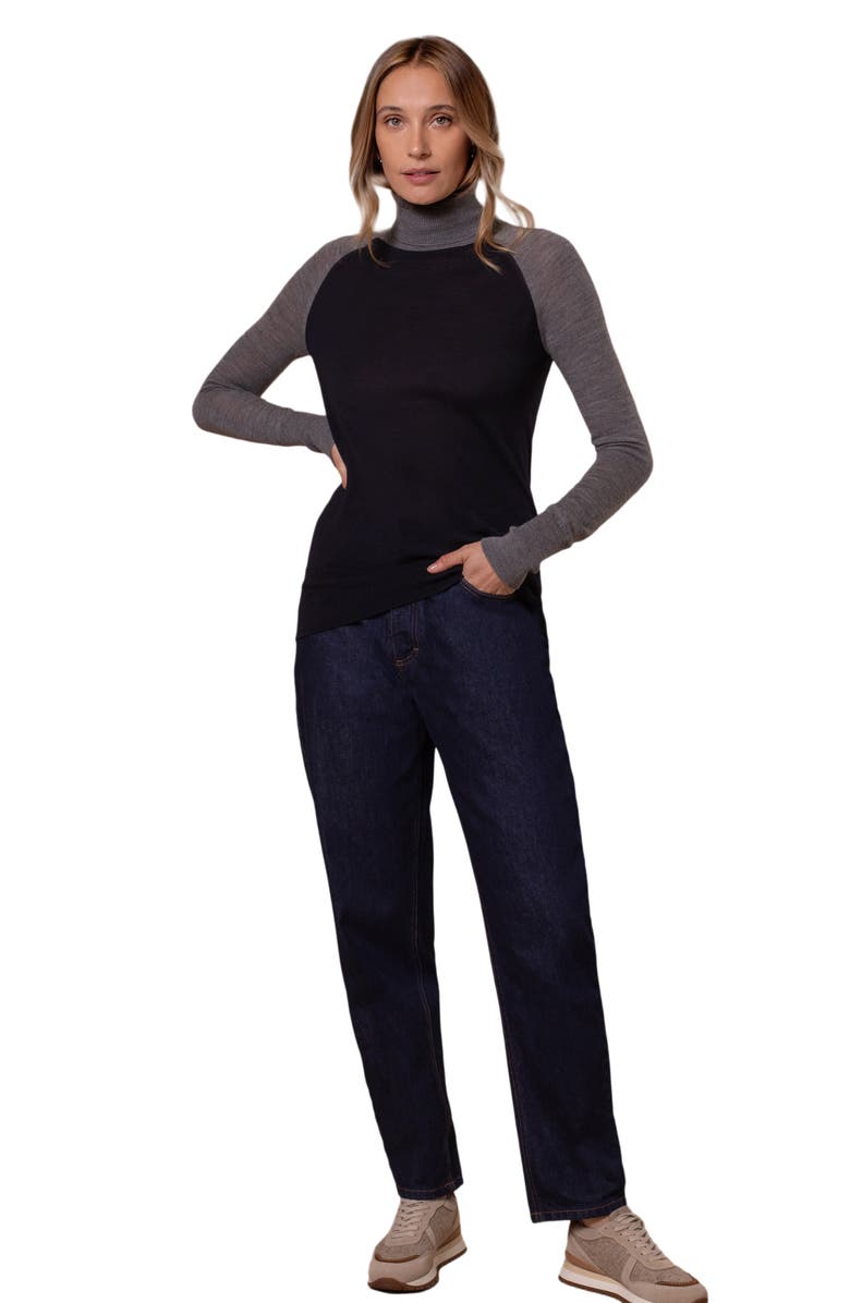 Celtic & Co. Merino Colour Block Roll Neck Sweater, Alternate, color, Navy / Grey