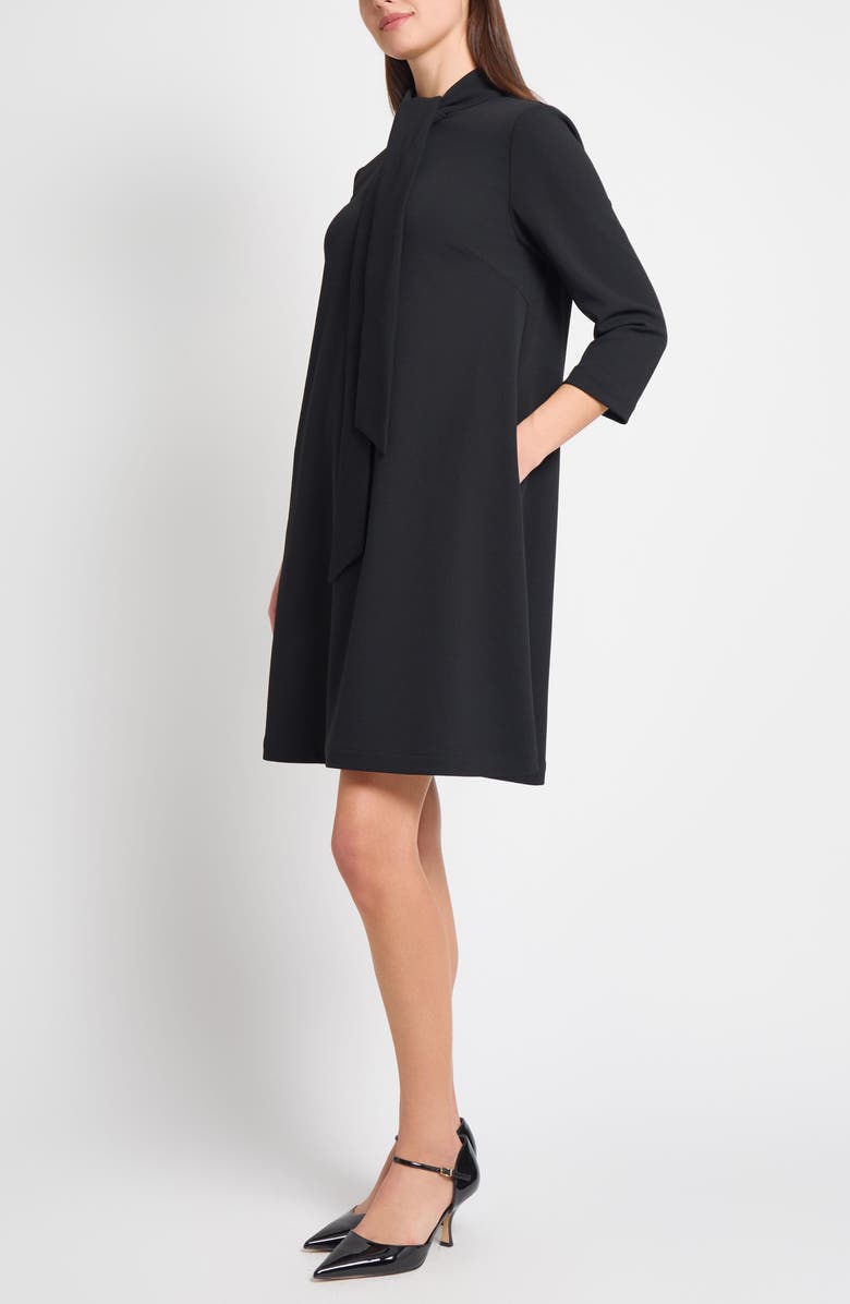 Ming Wang x Tanya Foster Stretch Deco Crepe Tie-Neck Tent Dress, Alternate, color, Black