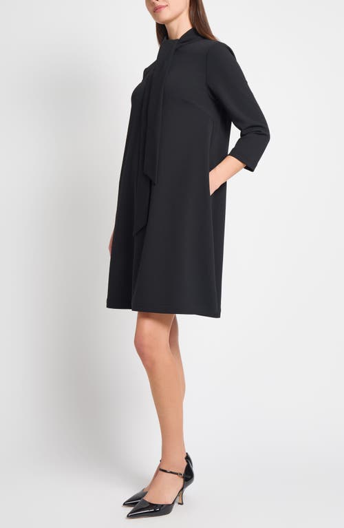 Ming Wang Bow Neck Stretch Deco Crepe Shift Top In Black