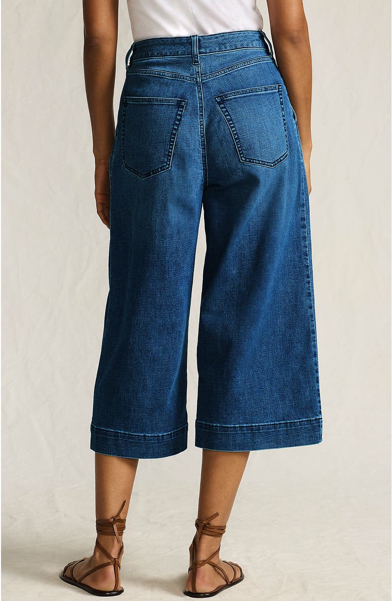 Lands' End Denim Mid Rise Wide Leg Culotte Jeans, Alternate, color, River Rinse