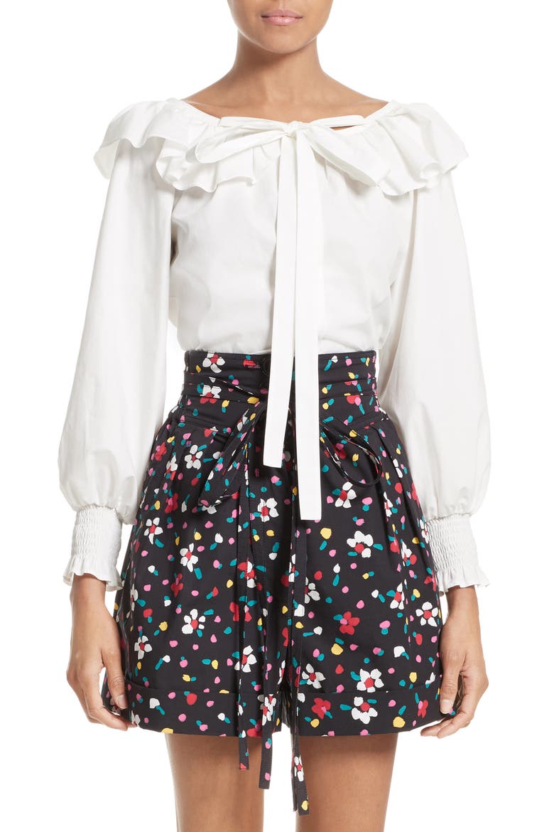Ruffle Cotton Blouse, Main, color, WHITE