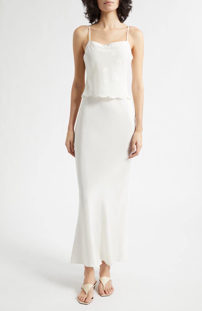 POSSE Cove Embroidered Silk Blend Maxi Dress with Scarf, Alternate, color, Pearl