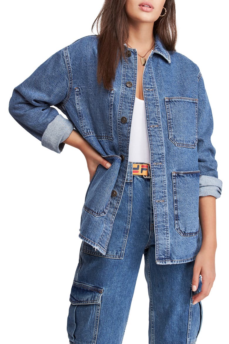 Longline Denim Jacket, Main, color, BLUE