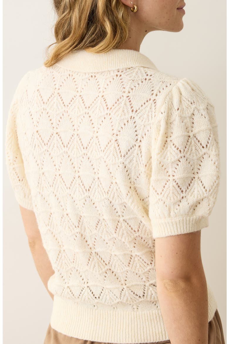 Rebecca Short Sleeve Pointelle Polo Sweater, Alternate, color, CREAM