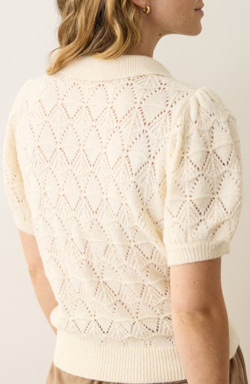 Marine Layer Rebecca Short Sleeve Pointelle Polo Sweater In Neutral