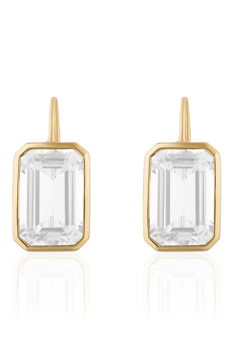 Gossip Emerald Cut Drop Earrings, Main, color, WHITE