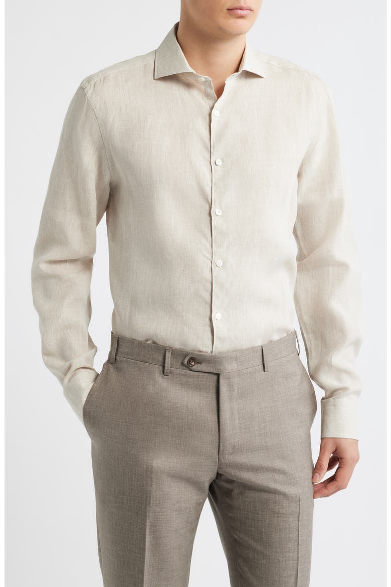 Regular Fit Linen Button-Up Shirt, Main, color, BEIGE