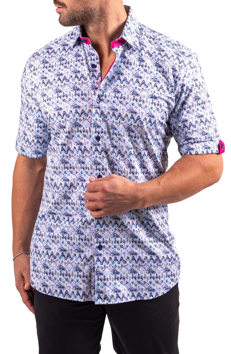 Maceoo Galileo Resistance Geo Print Short Sleeve Button-Up Shirt, Alternate, color,