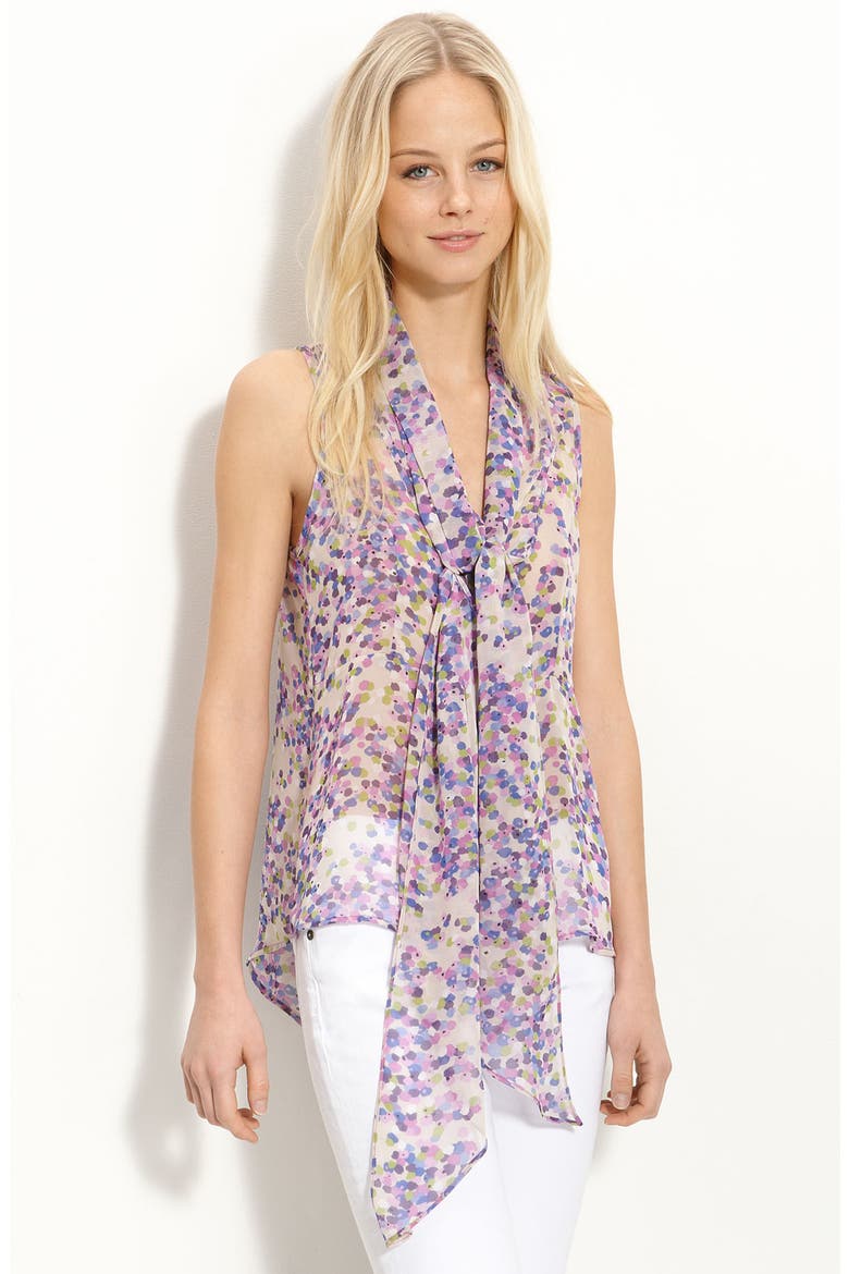 Tie Neck Top, Main, color, PURPLE/ BLUE