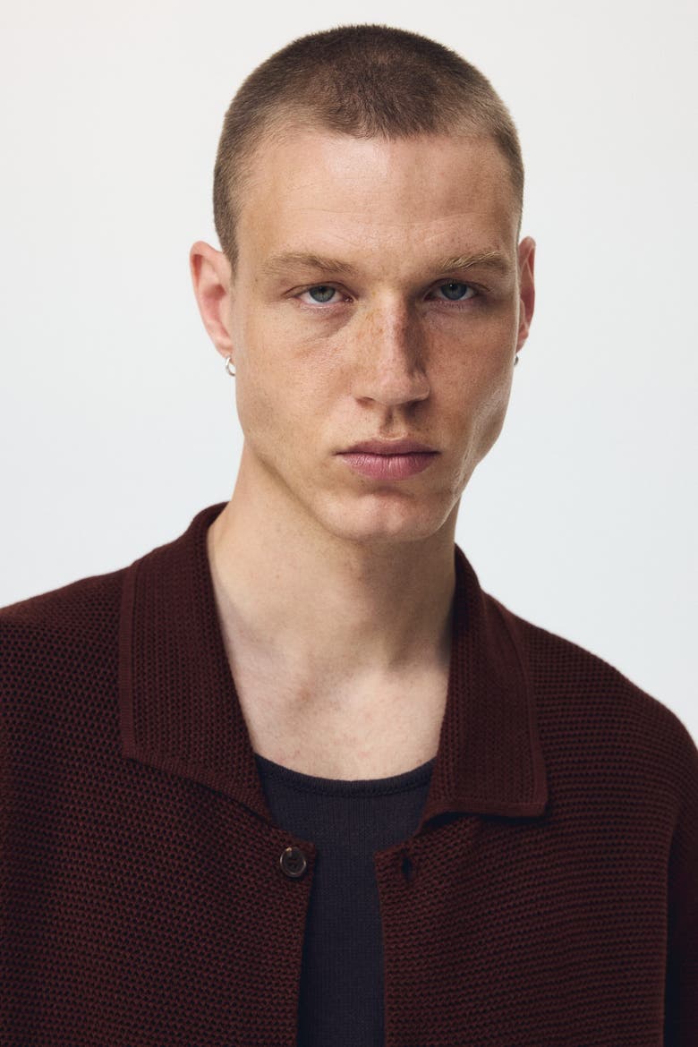 Regular Fit Hole-knit Shirt, Alternate, color, Dark brown