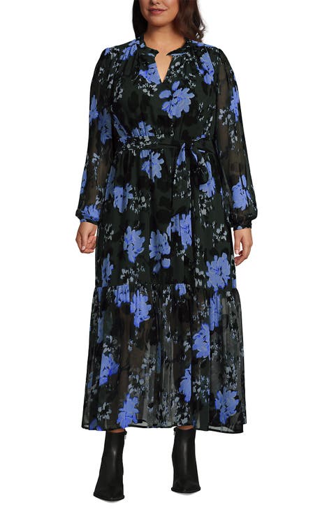 Chiffon Tiered Long Sleeve Maxi Dress