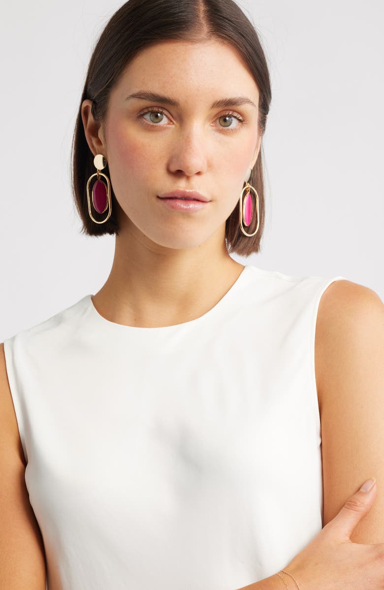 Nordstrom Framed Semiprecious Stone Oval Drop Earrings, Alternate, color, Fuchsia- Gold