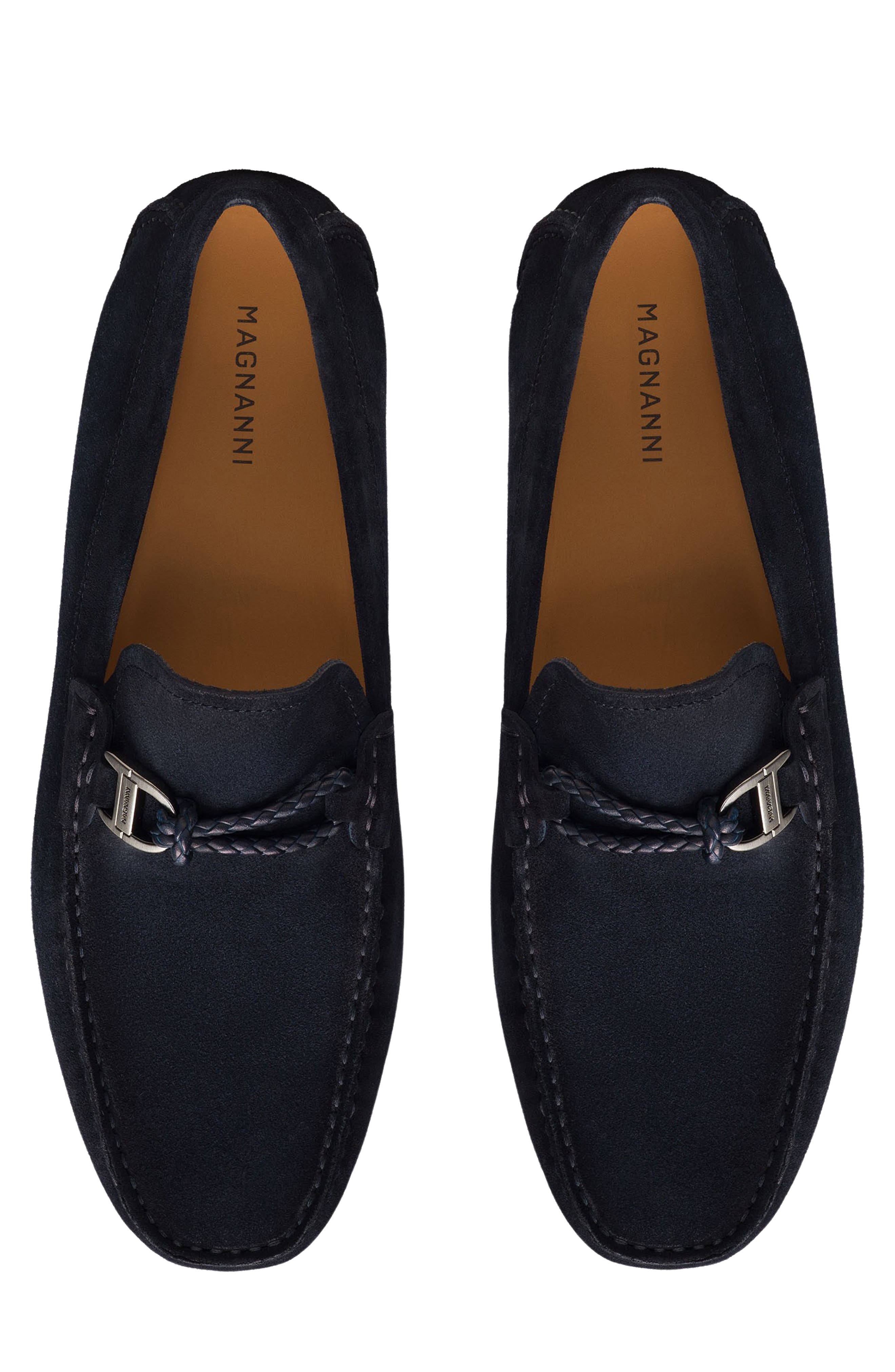 Magnanni Monterey Braid Bit Loafer, Alternate, color, Navy Suede
