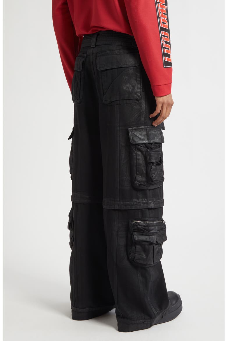 Convertible Belted Cargo Jeans, Alternate, color, COATED BLACK