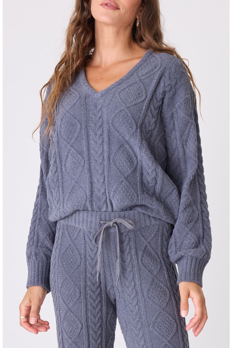 Mixed Cable Stitch V-Neck Sweater, Main, color, CHARCOAL