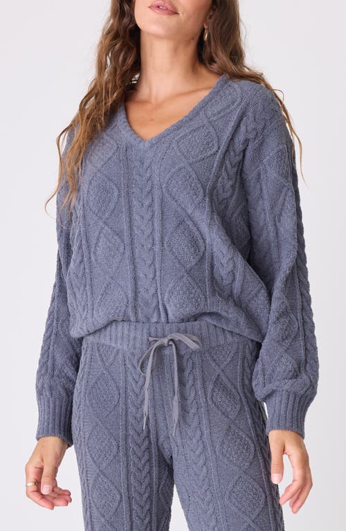 PJ Salvage Mixed Cable Stitch V-Neck Sweater in Charcoal 