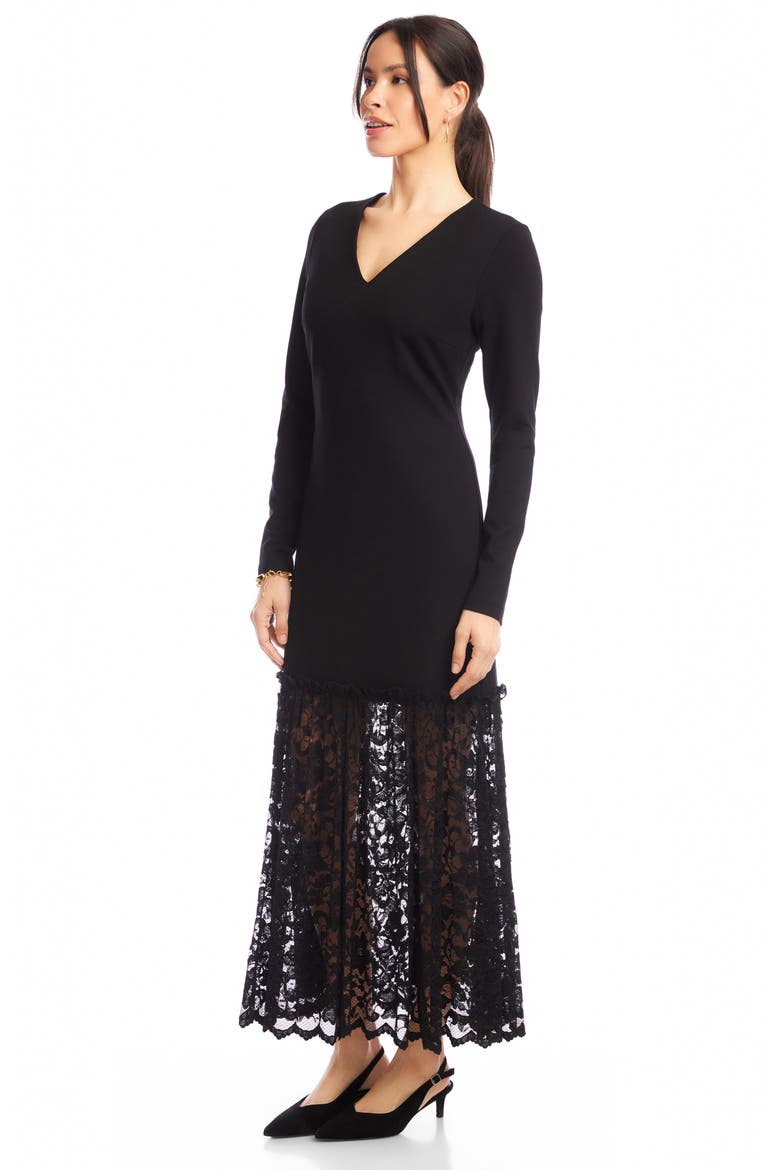 Lace Contrast Long Sleeve Maxi Dress, Alternate, color, BLACK