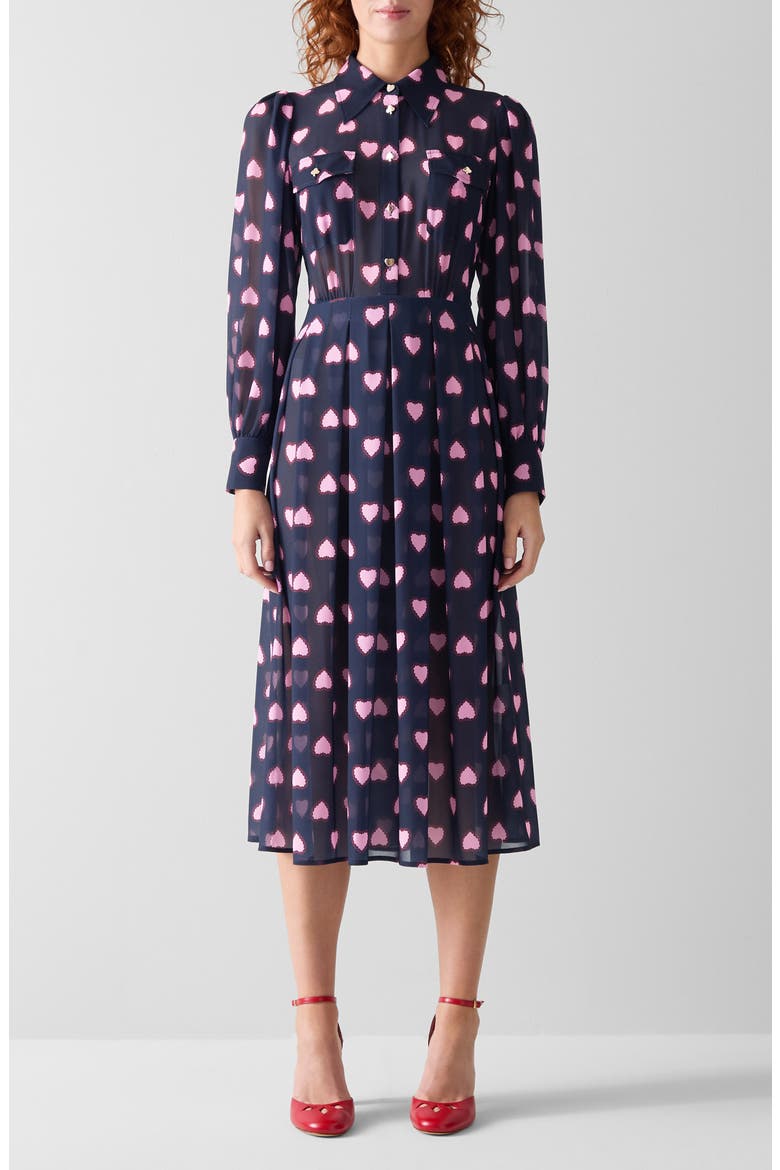Cody Long Sleeve Chiffon Shirtdress, Main, color, NAVY MULTI