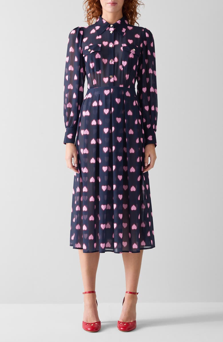 LK Bennett Cody Long Sleeve Chiffon Shirtdress, Main, color, Navy Multi