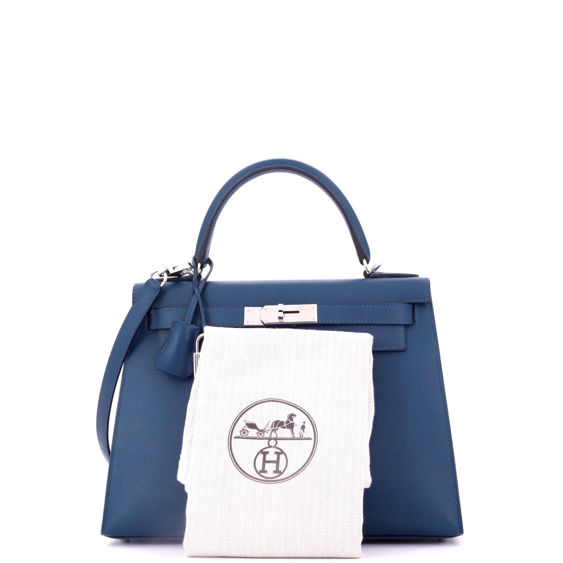 Pre-Owned Hermes Kelly Handbag Blue Madame with Palladium Hardware 28, Alternate, color, Deep Blue