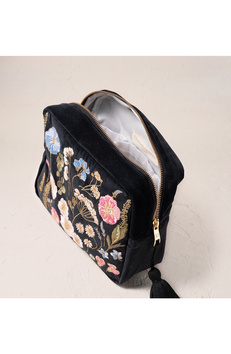 Elizabeth Scarlett Pressed Flowers Velvet Wash Bag, Alternate, color,