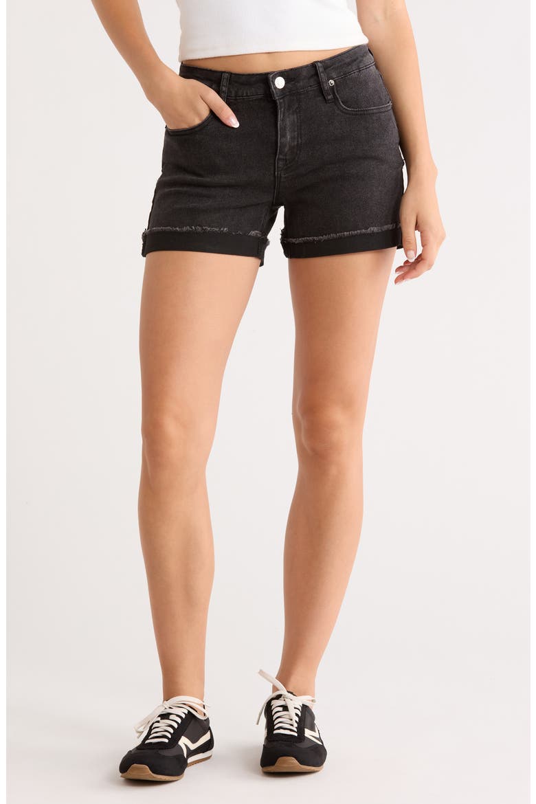 Mid Rise Cuffed Denim Shorts, Main, color, WASHED BLACK
