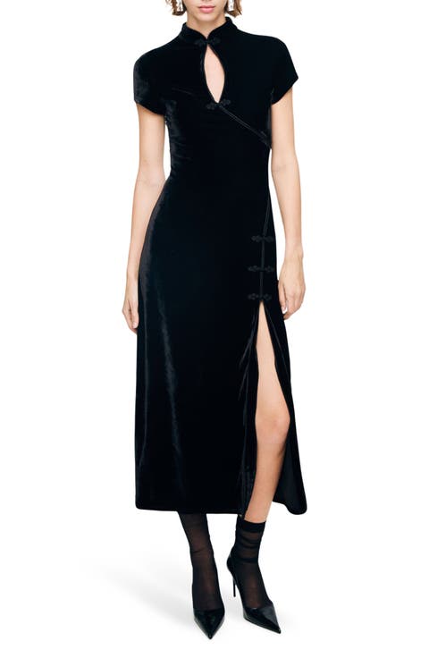 Soutache Trim Velvet Dress