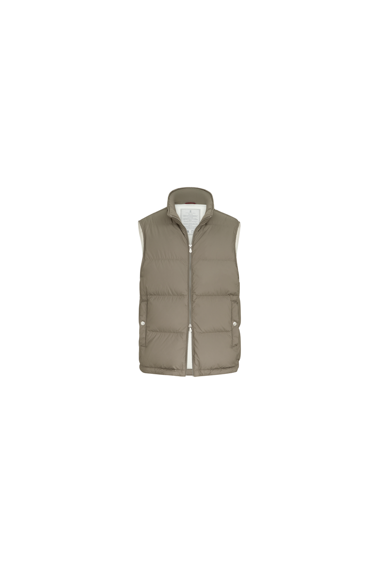 Lightweight techno fabric down vest with packable hood, Alternate, color, Military