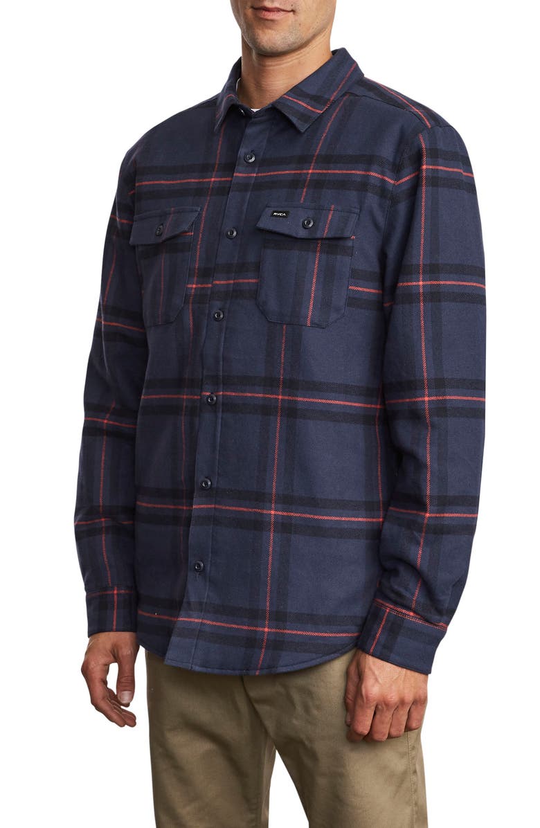 RVCA Yield Plaid Button-Up Flannel Shirt, Alternate, color, 